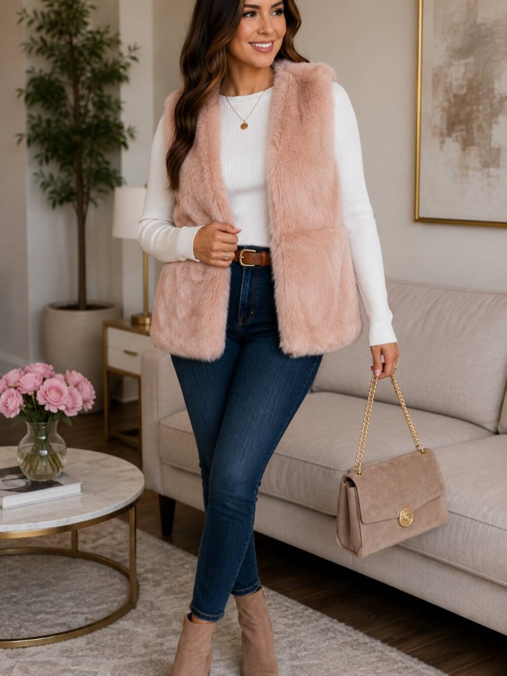Forever 21+ Light Pink Faux Fur Vest Size 1X